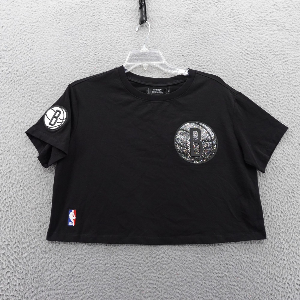 Pro Standard Brooklyn Nets NBA Women Medium Black Rhinestone Crop Top Shirt NEW